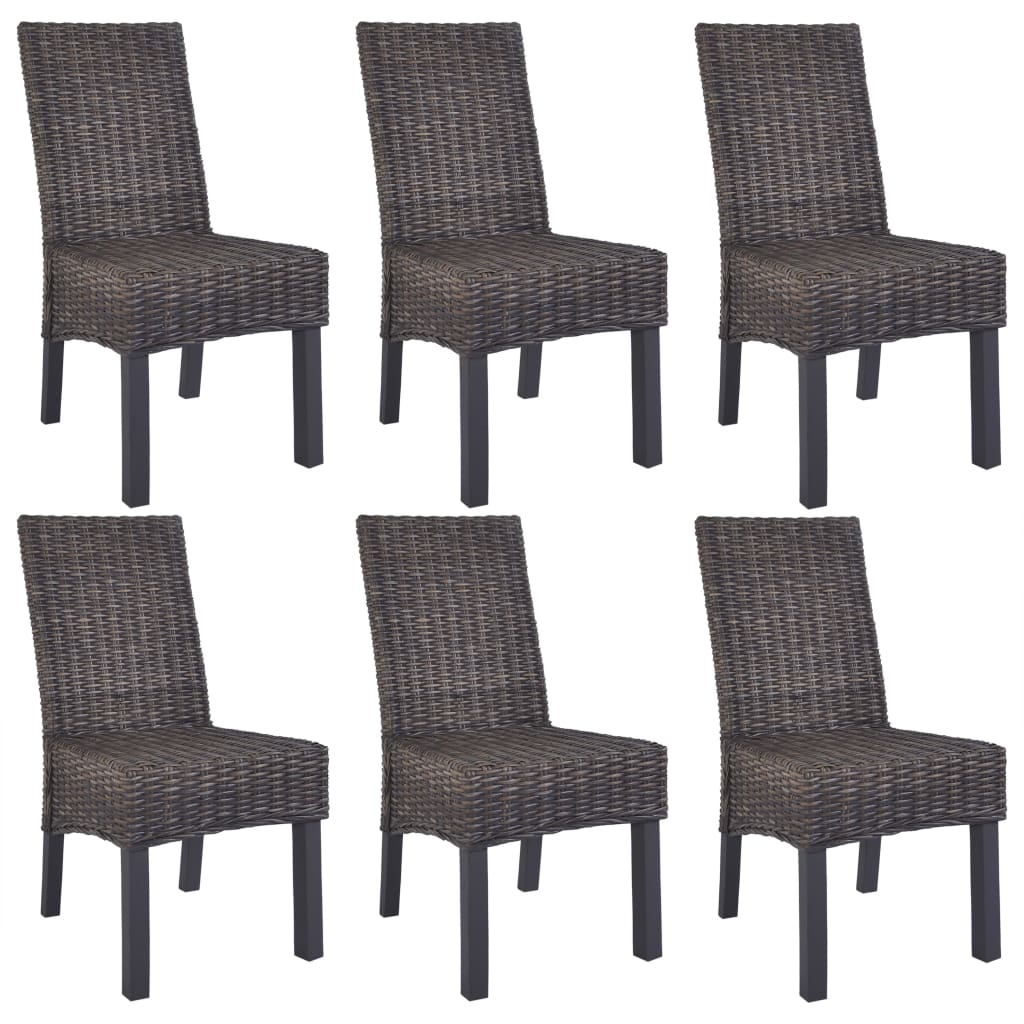 Dining Chairs 6 pcs Kubu Rattan and Mango Wood Brown