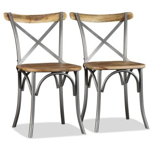 Dining Chairs 6 pcs Solid Mango Wood and Steel Cross Back