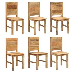 Set of 6 Solid Back Dining Chairs Light Mango Wood