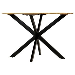 Dining Table Solid Rough Mango Wood And Steel 120X77 Cm