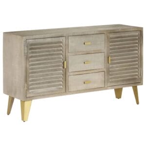 Sideboard Cabinet With Doors & Drawers Solid Mango Wood Grey with Brass 140x40x80 cm