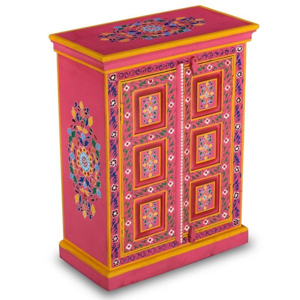 Mango Sideboard Solid Wood Pink Hand Painted