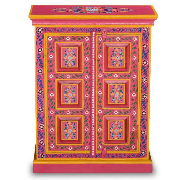 Sideboard Solid Mango Wood Pink Hand Painted