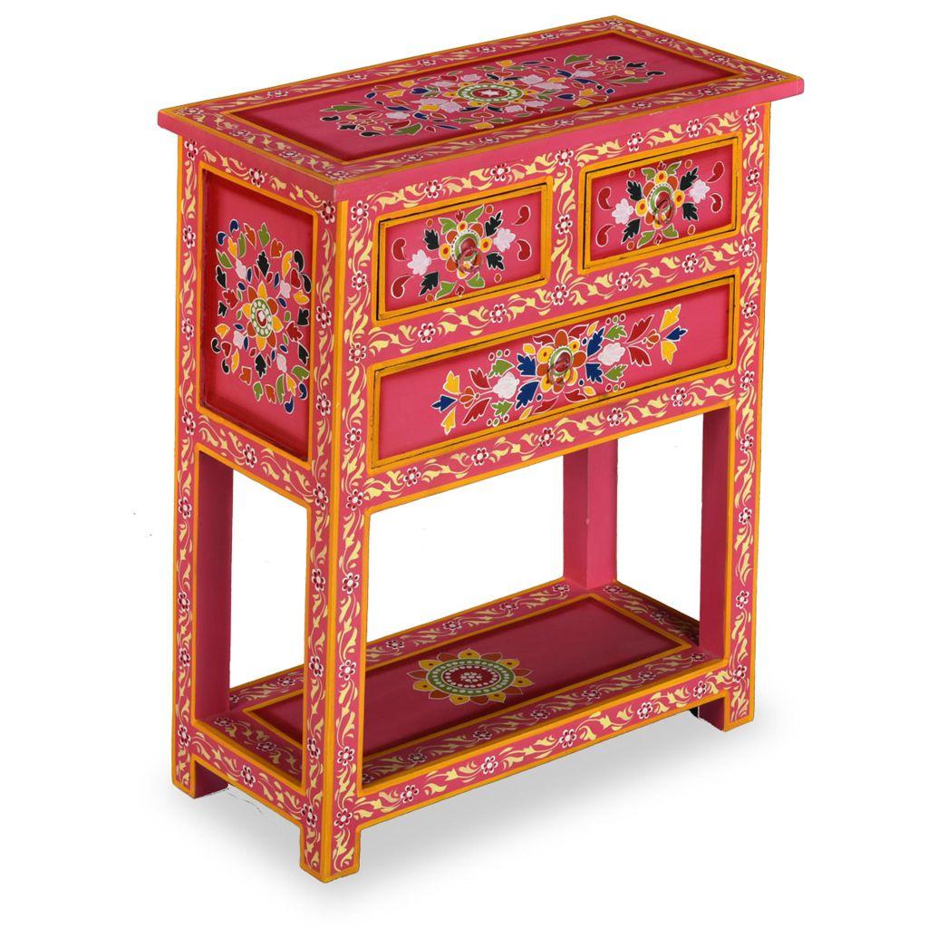 Sideboard with Drawers Solid Mango Wood Pink Hand Painted