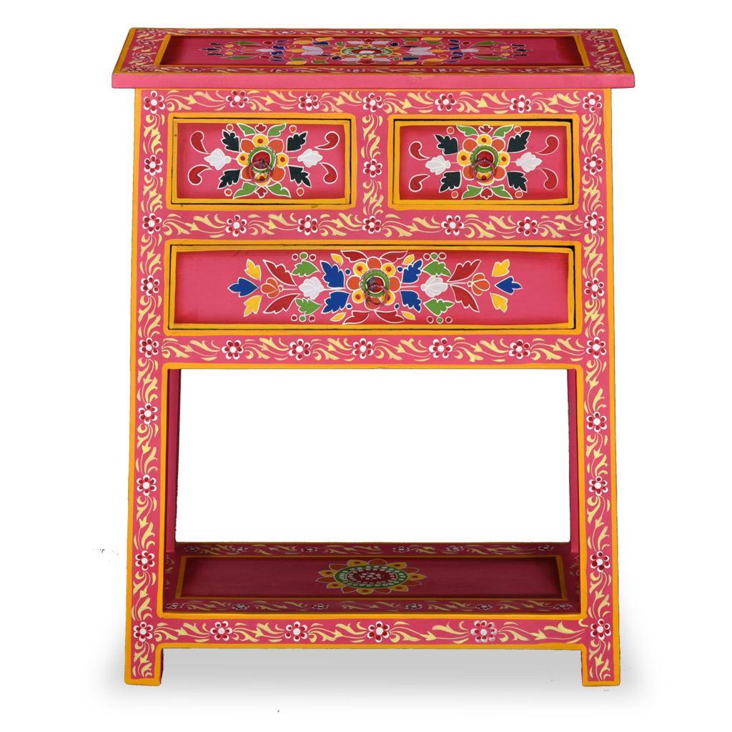 Sideboard with Drawers Solid Mango Wood Pink Hand Painted