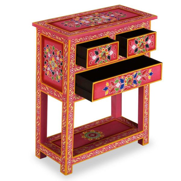 Sideboard with Drawers Solid Mango Wood Pink Hand Painted