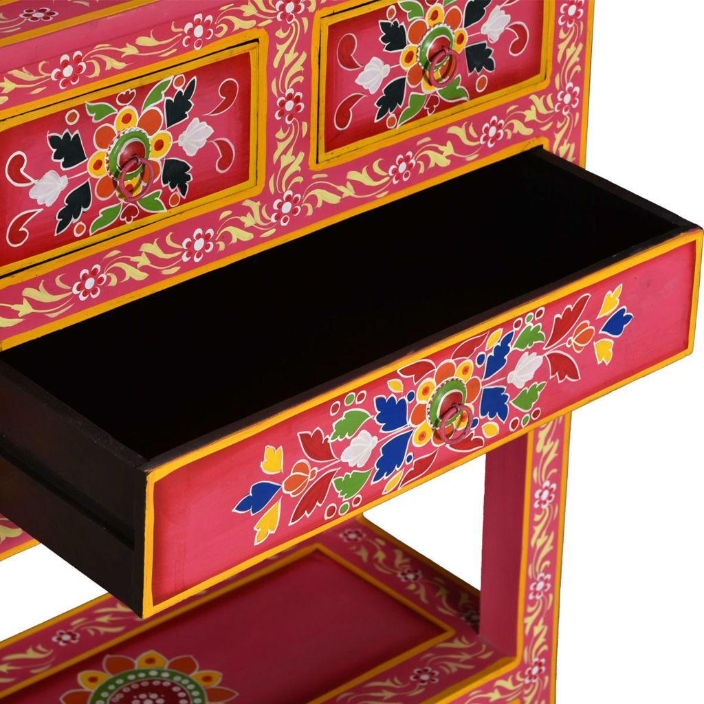 Sideboard with Drawers Solid Mango Wood Pink Hand Painted