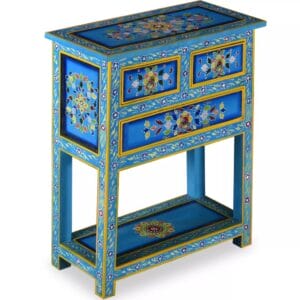 Sideboard with Drawers Solid Mango Wood Turquoise Hand Painted