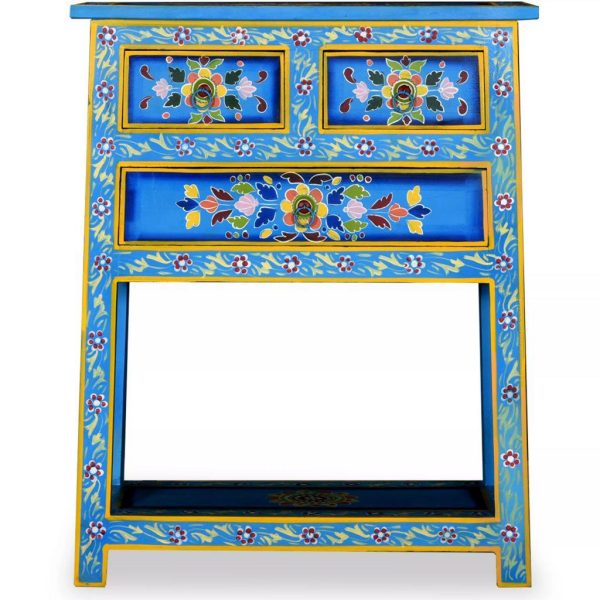 Sideboard With Drawers Solid Mango Wood Turquoise Hand Painted