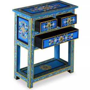 Sideboard With Drawers Solid Mango Wood Turquoise Hand Painted