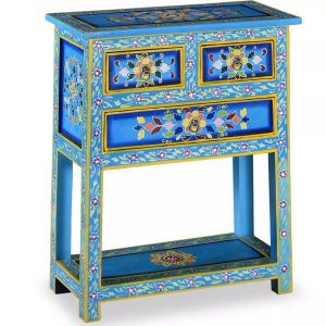 Sideboard with Drawers Solid Mango Wood Turquoise Hand Painted