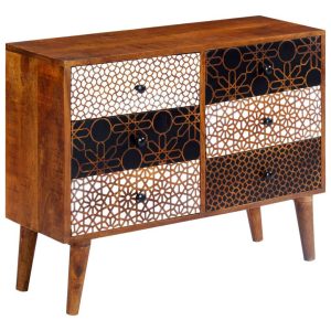 Sideboard With Printed Pattern 90X30X70 Cm Solid Mango Wood