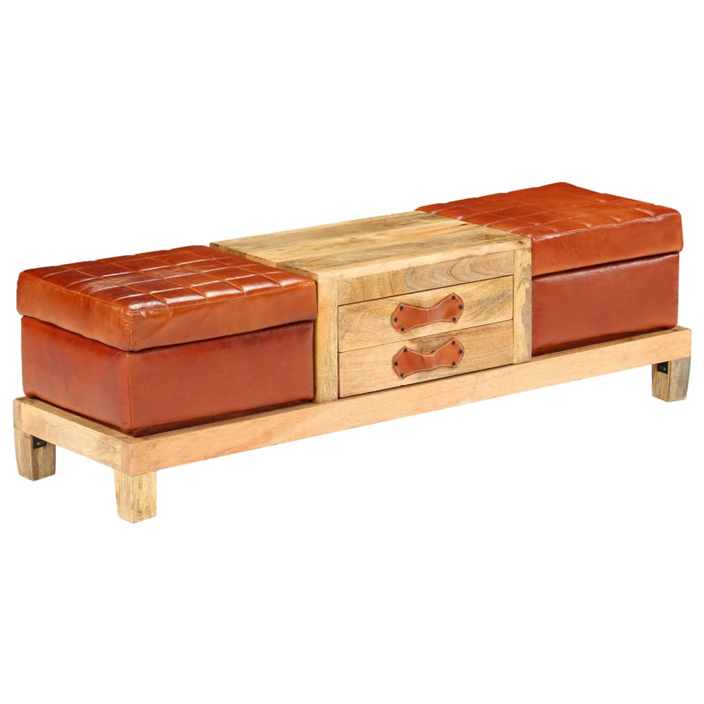 Storage Bench Solid Mango Wood Real Leather