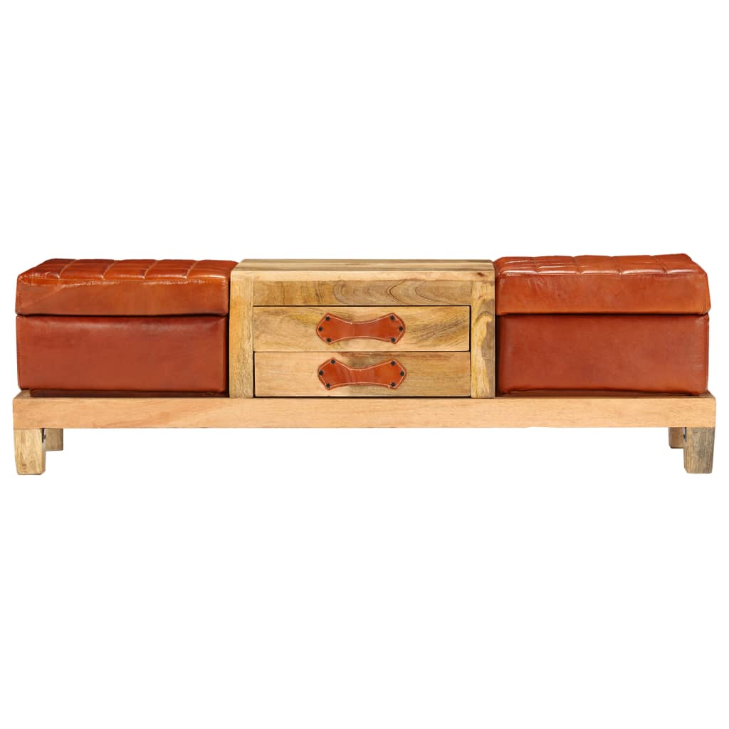 Storage Bench Solid Mango Wood Real Leather