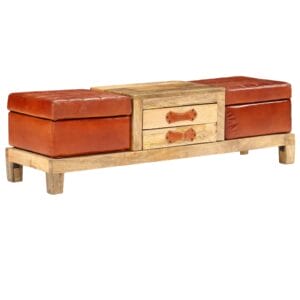 Storage Bench Solid Mango Wood Real Leather