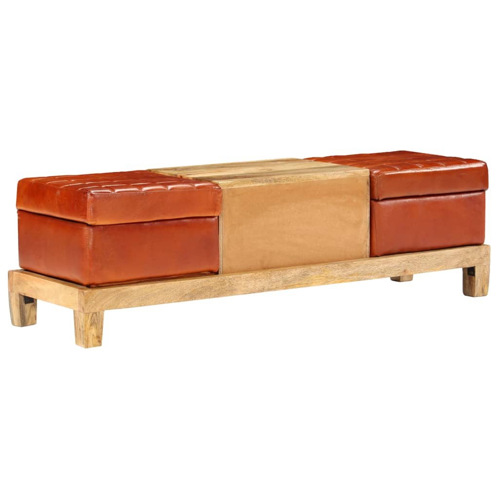 Storage Bench Solid Mango Wood Real Leather