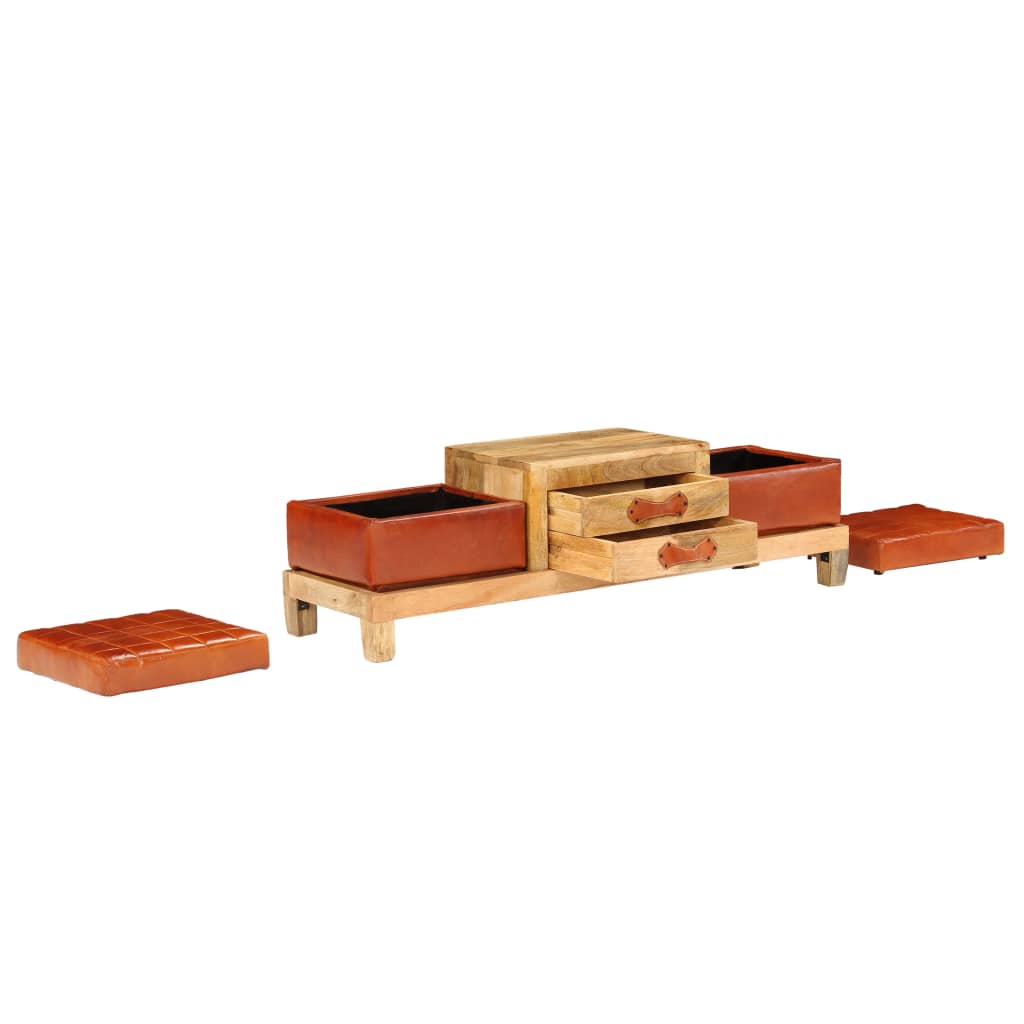 Storage Bench Solid Mango Wood Real Leather