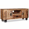 Industrial TV Unit on Caster Wheels Rough Sawn Mango Wood 120cm