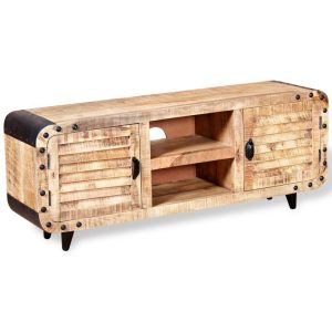 Recycled Industrial TV Unit Rough Mango Wood 120cm