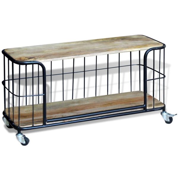 Industrial Birdcage Mango Wood TV Stand on Caster Wheels 100cm