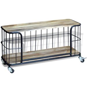 Industrial Birdcage TV Unit on Caster Wheels Mango Wood 100cm