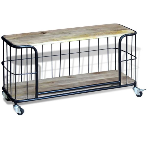 Industrial Birdcage Mango Wood TV Stand on Caster Wheels 100cm