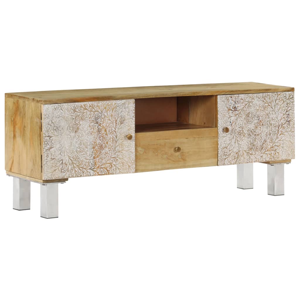 Artisan TV Cabinet Floral Print Doors Mango Wood 118cm