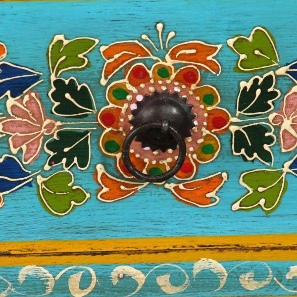 Tv Cabinet Solid Mango Wood Blue Indian Hand Painted