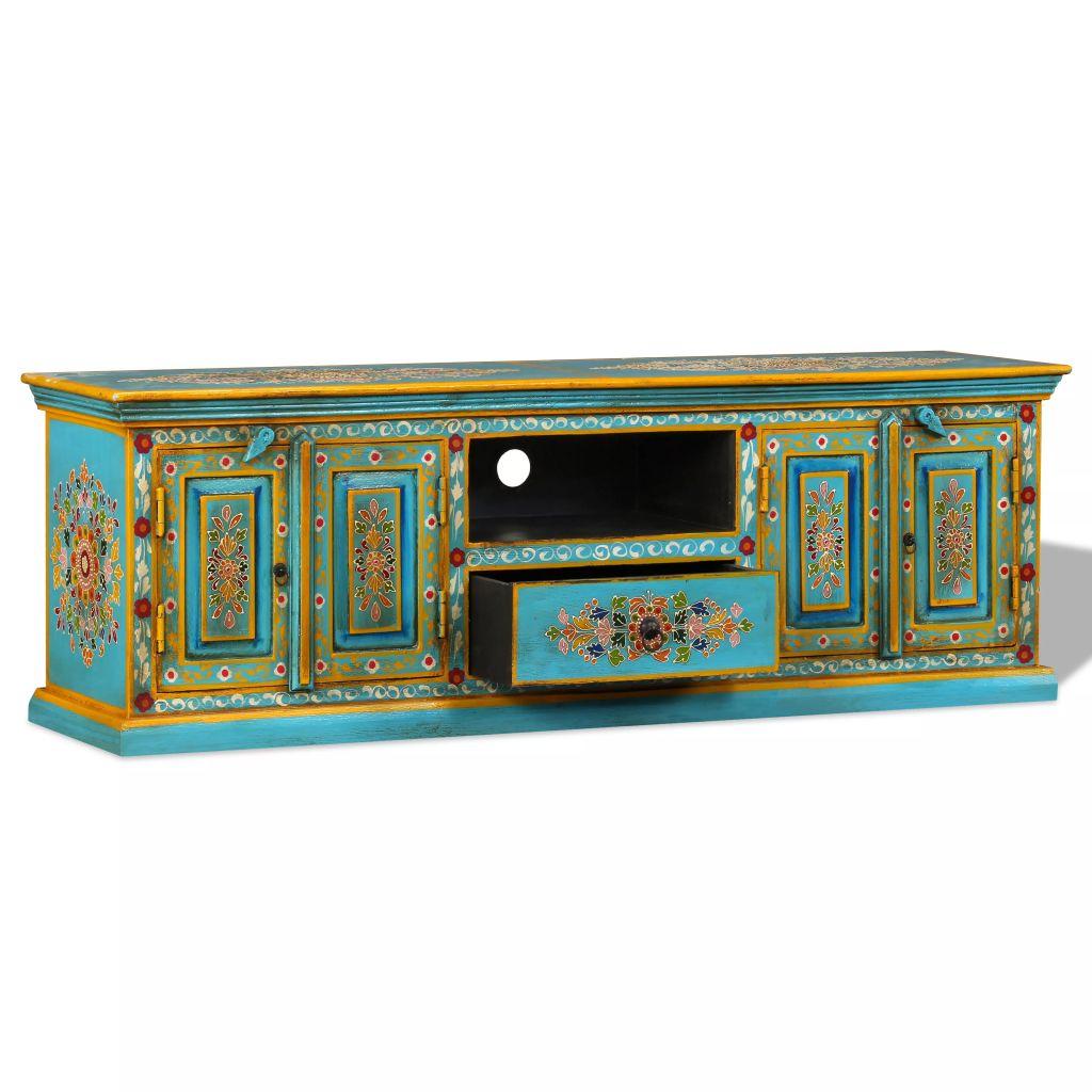 TV Cabinet Solid Mango Wood Blue Indian Hand Painted