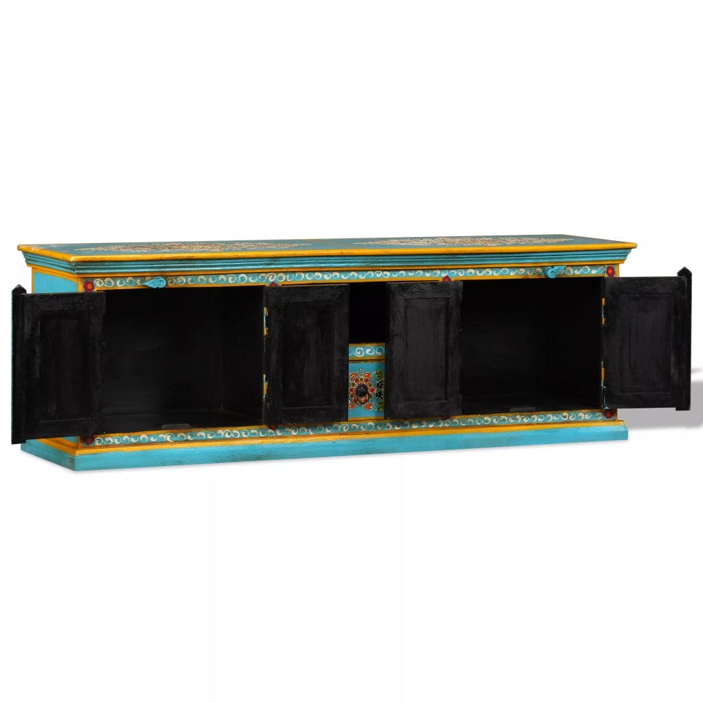 TV Cabinet Solid Mango Wood Blue Indian Hand Painted
