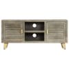 Louvre TV Cabinet Solid Mango Wood Grey with Brass 110x30x48 cm