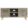 Louvre TV Cabinet Solid Mango Wood Grey with Brass 110x30x48 cm