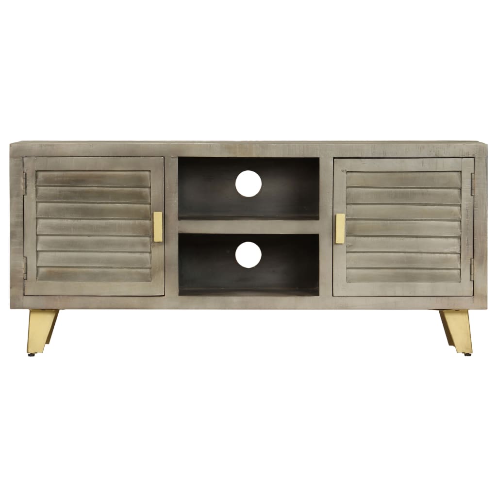 Louvre TV Cabinet Solid Mango Wood Grey with Brass 110x30x48 cm