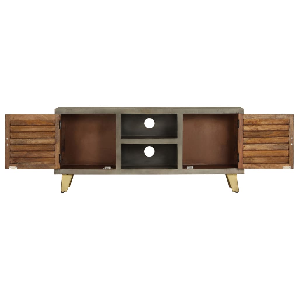 Louvre TV Cabinet Solid Mango Wood Grey with Brass 110x30x48 cm