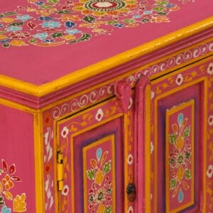 TV Cabinet Solid Mango Wood Pink Indian Hand Painted