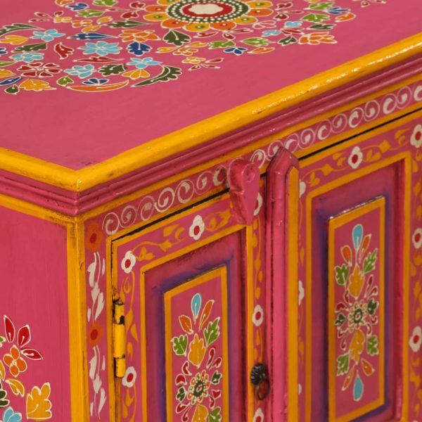 Tv Cabinet Solid Mango Wood Pink Indian Hand Painted