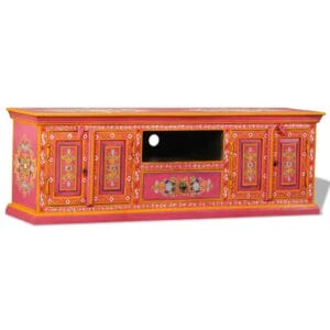 Pink Hand Painted Indian TV Unit Mango Wood 120cm