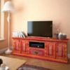 TV Cabinet Solid Mango Wood Pink Indian Hand Painted