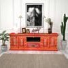 TV Cabinet Solid Mango Wood Pink Indian Hand Painted