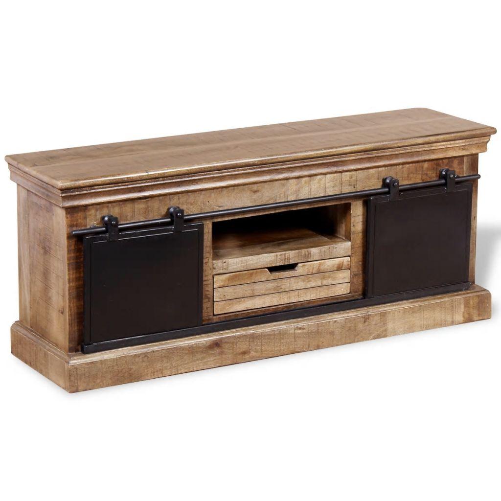 Gothic TV Cabinet with 2 Sliding Doors Solid Mango Wood 110x30x45 cm