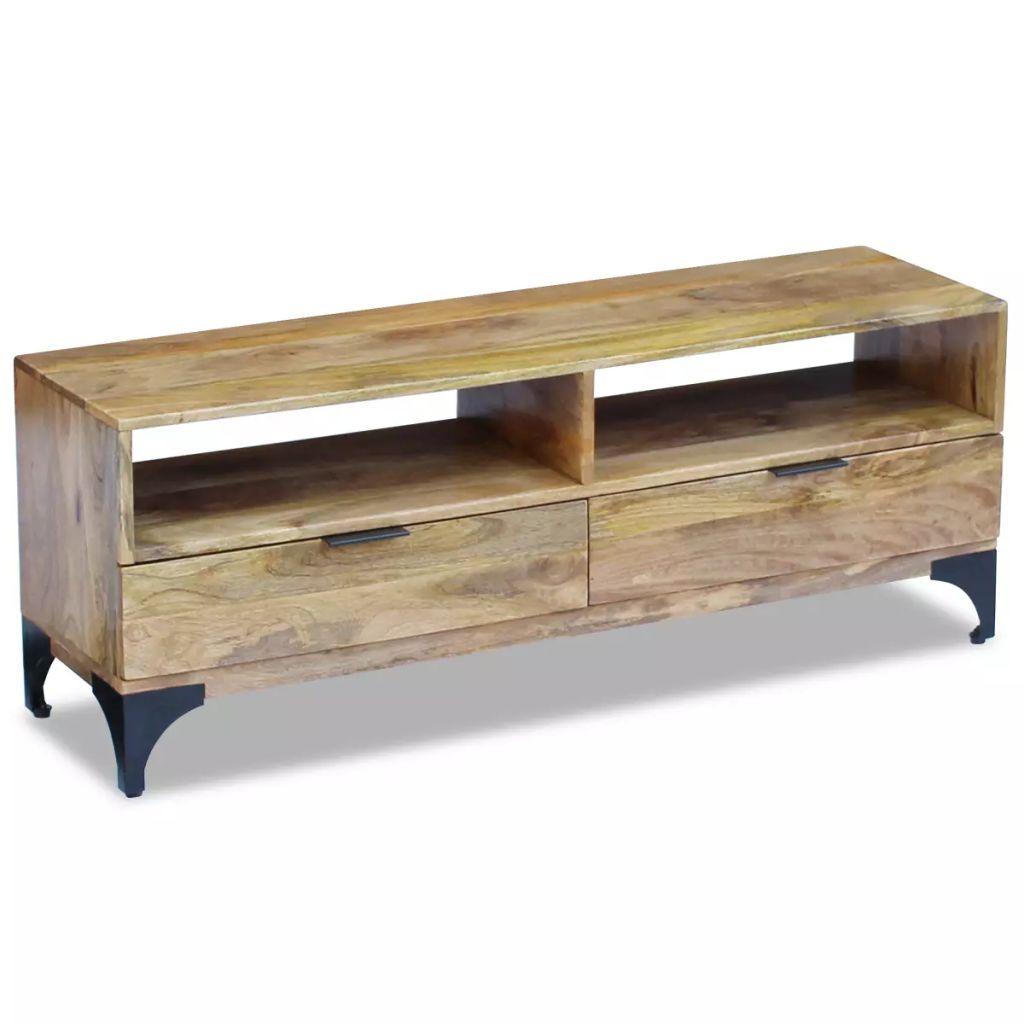 Retro Industrial TV Stand Black Metal Feet Mango Wood 120cm