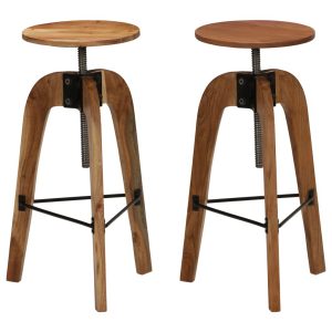 Bar Chairs 2 pcs Solid Acacia Wood 30x(58-78) cm