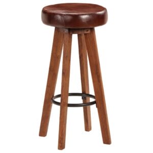 Bar Chairs 2 pcs Solid Acacia Wood Real Leather 45x45x76 cm