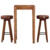 Bar Set 3 Pieces Solid Sheesham Wood Real Leather