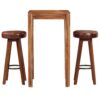 Bar Set 3 Pieces Solid Sheesham Wood Real Leather