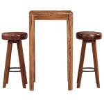 Bar Set 3 Pieces Solid Sheesham Wood Real Leather 3