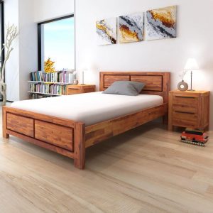 Bed Frame Brown Solid Acacia Wood 140x200 cm