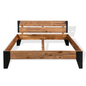 Bed Frame Solid Acacia Wood Steel 140X200 Cm