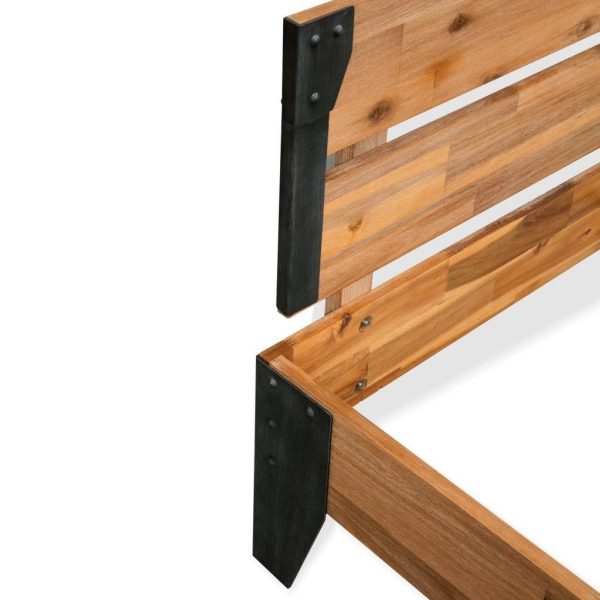 Bed Frame Solid Acacia Wood Steel 140X200 Cm