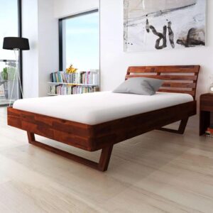 Bed with Bedside Cabinet Acacia Wood Brown 140 cm